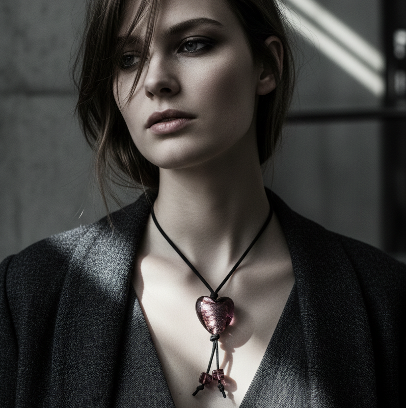 Purple Glass Heart Pendant Necklace