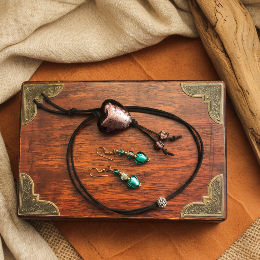 Purple Glass Heart Pendant Necklace - Handmade, One-of-A-Kind - Silver Chamber Jewellery Store