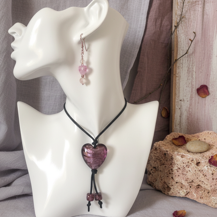 Purple Glass Heart Pendant Necklace