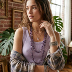 Purple Stones and Glass Beaded Long Necklace - Silver Chamber Jewellery Store