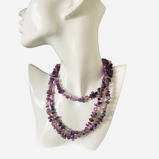 Purple Stones and Glass Beaded Long Necklace Silver Chamber Jewellery Store