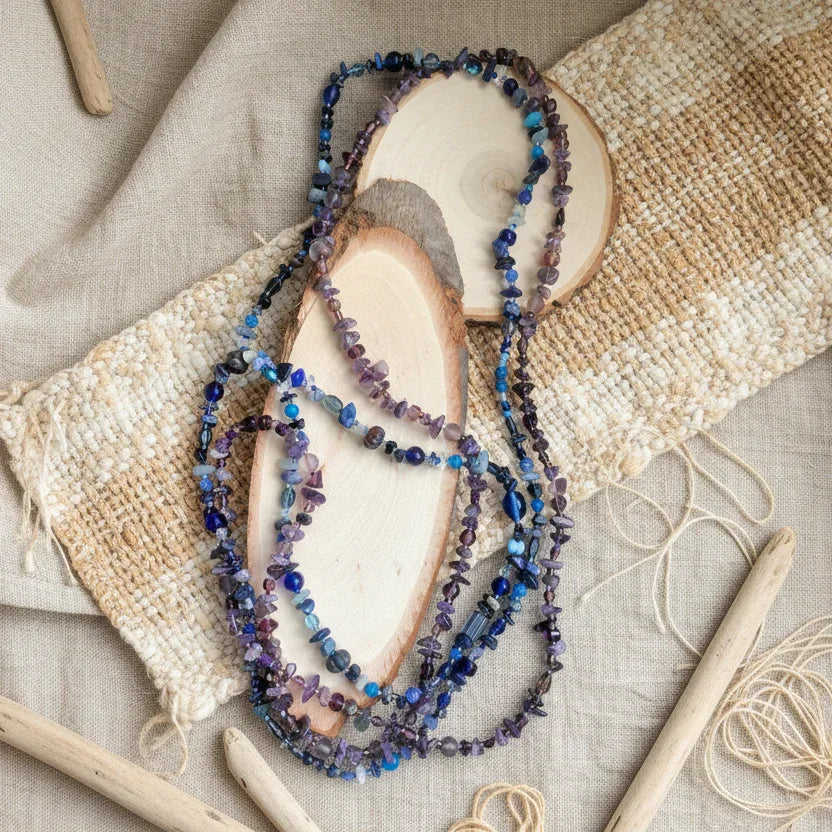 Purple Stones and Glass Beaded Long Necklace - Silver Chamber Jewellery Store