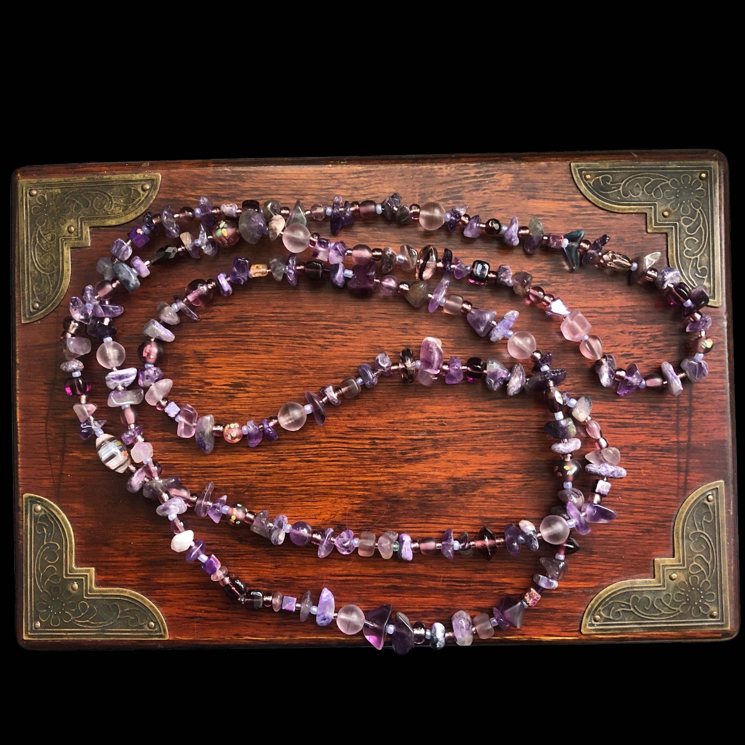 Purple Stones and Glass Beaded Long Necklace Silver Chamber Jewellery Store