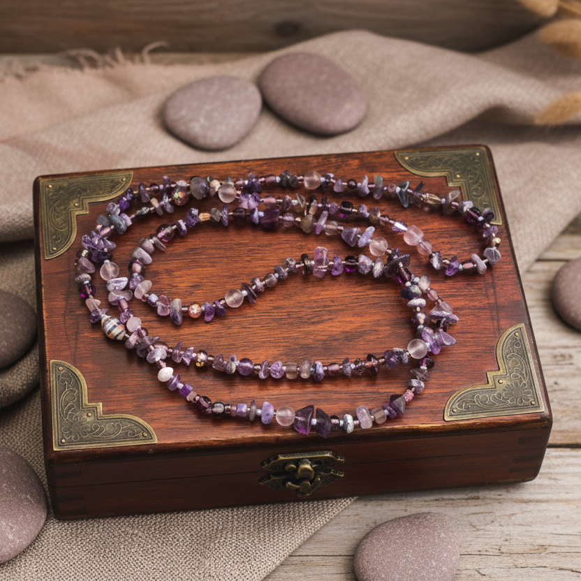 Purple Stones and Glass Beaded Long Necklace - Silver Chamber Jewellery Store