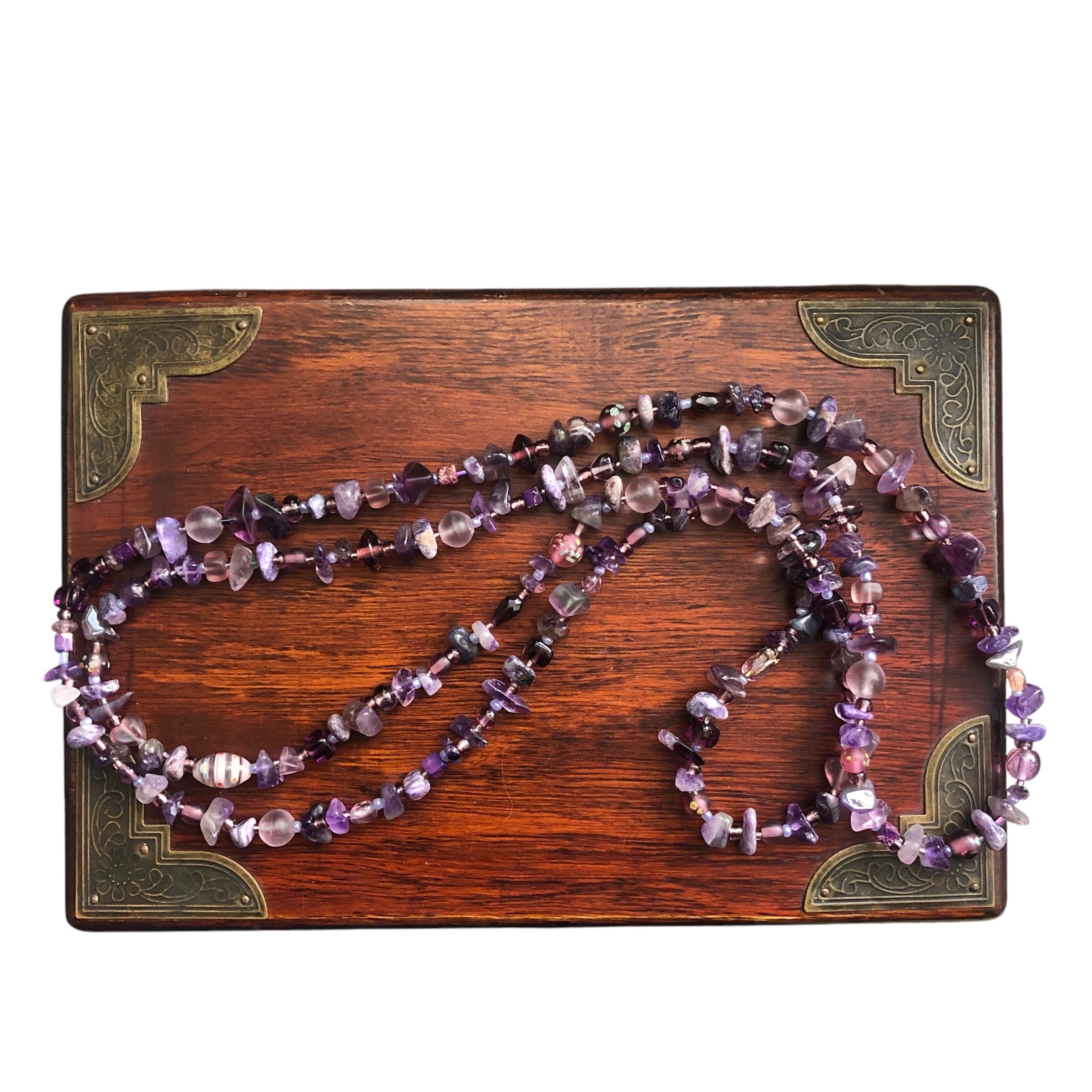 Purple Stones and Glass Beaded Long Necklace Silver Chamber Jewellery Store