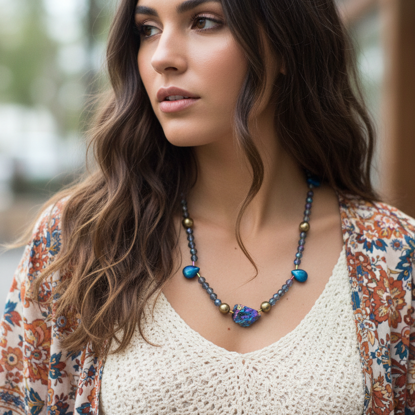 Quartz, Pyrite and Hematite Beaded Choker Necklace - Silver Chamber Jewellery Store