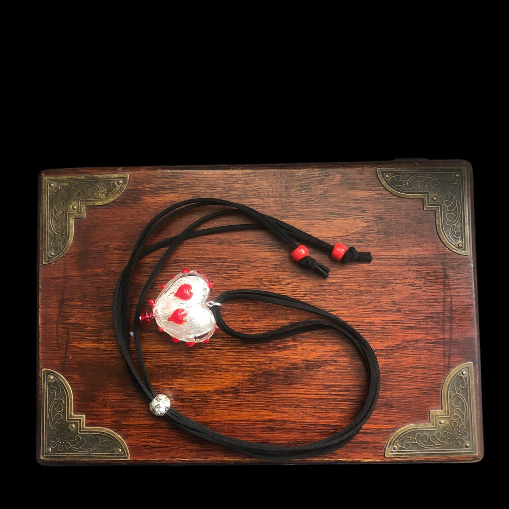 Red and White Glass Heart Pendant Necklace Silver Chamber Jewellery Store