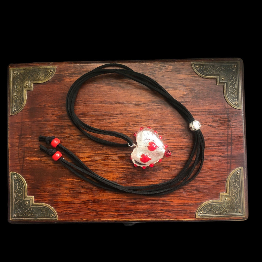 Red and White Glass Heart Pendant Necklace Silver Chamber Jewellery Store