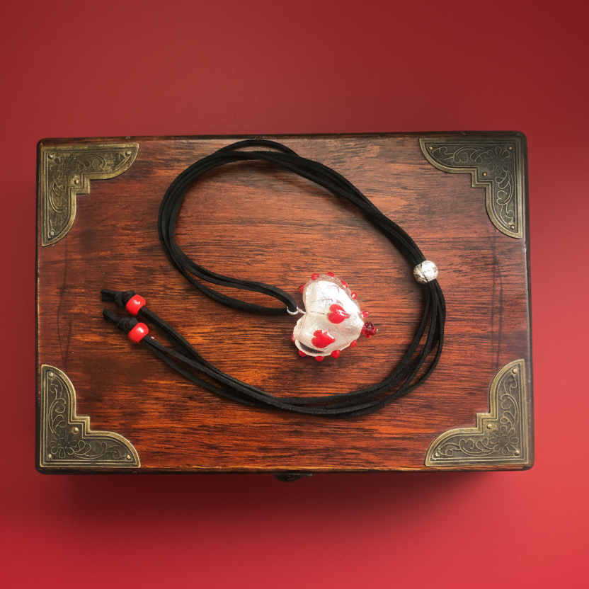 Red and White Glass Heart Pendant Necklace