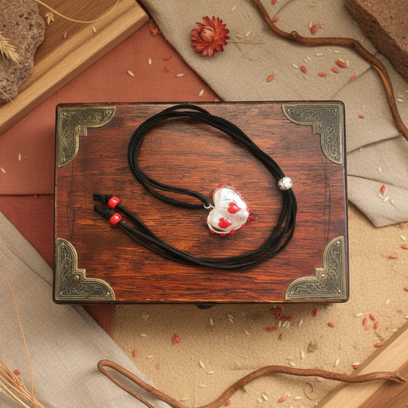 Red and White Glass Heart Pendant Necklace