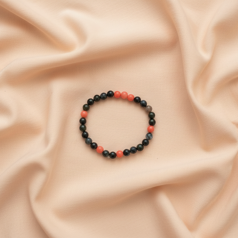 Red Jade and Moss Agate Beaded Bracelet