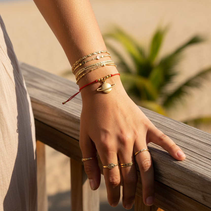 Red String Adjustable Bracelet with Gold Plated Charm Silver Chamber Jewellery Store