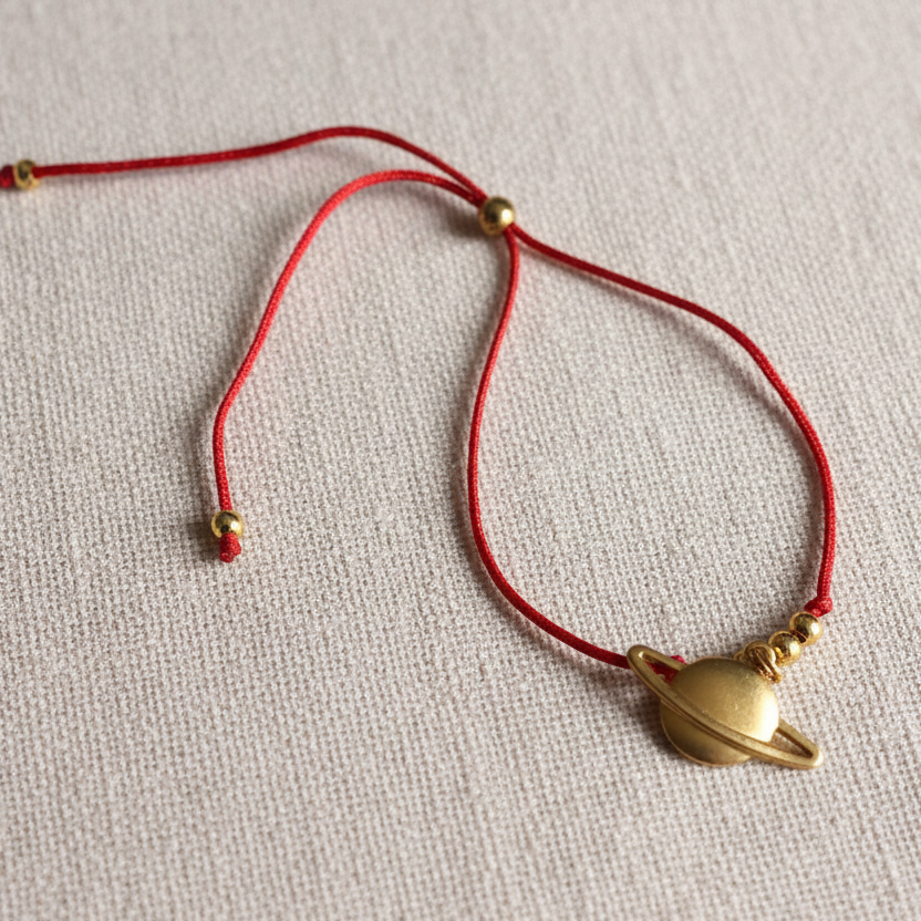 Red String Adjustable Bracelet with Gold Plated Charm