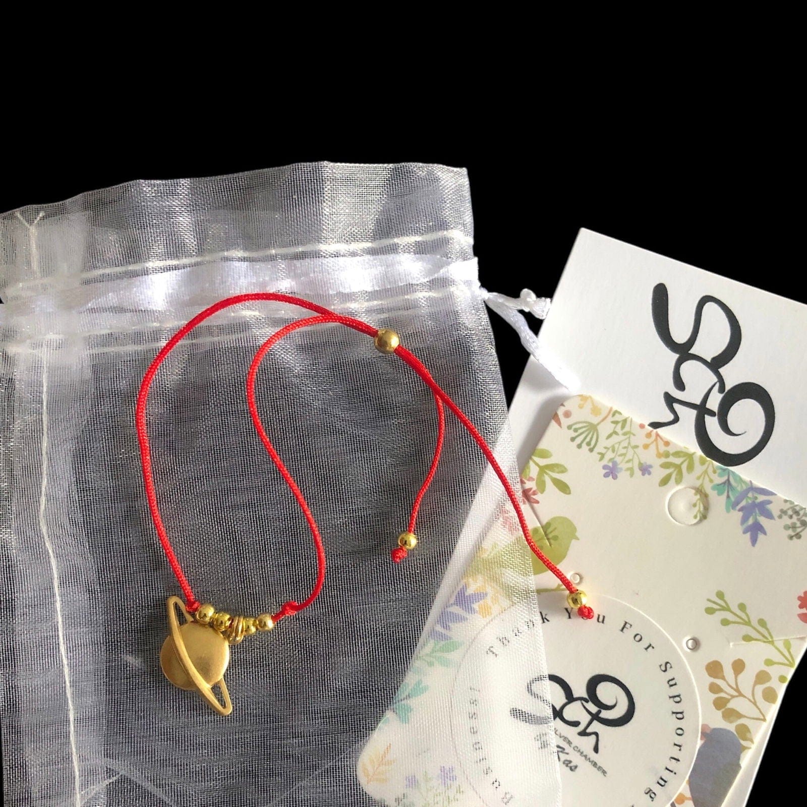 Red String Adjustable Bracelet with Gold Plated Charm Silver Chamber Jewellery Store