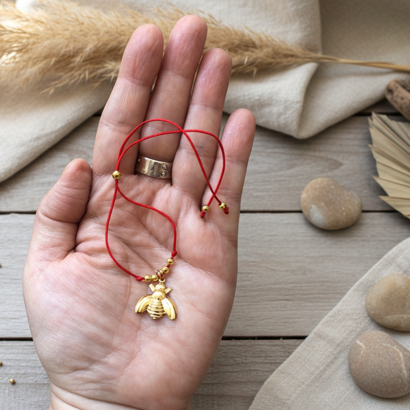 Red String Adjustable Bracelet with Gold Plated Charm Silver Chamber Jewellery Store