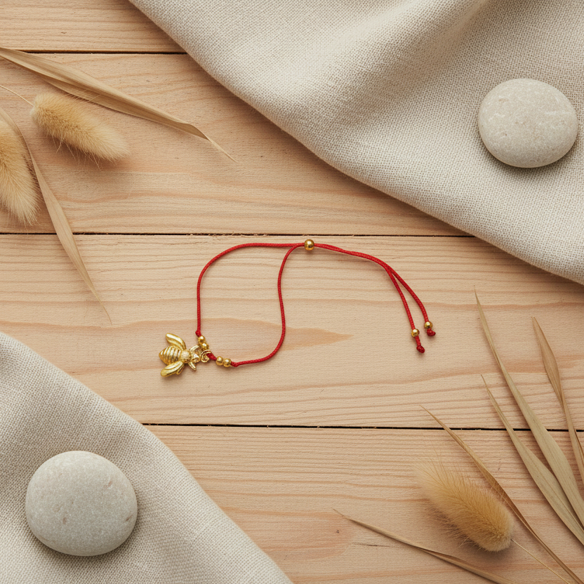 Red String Adjustable Bracelet with Gold Plated Charm Silver Chamber Jewellery Store