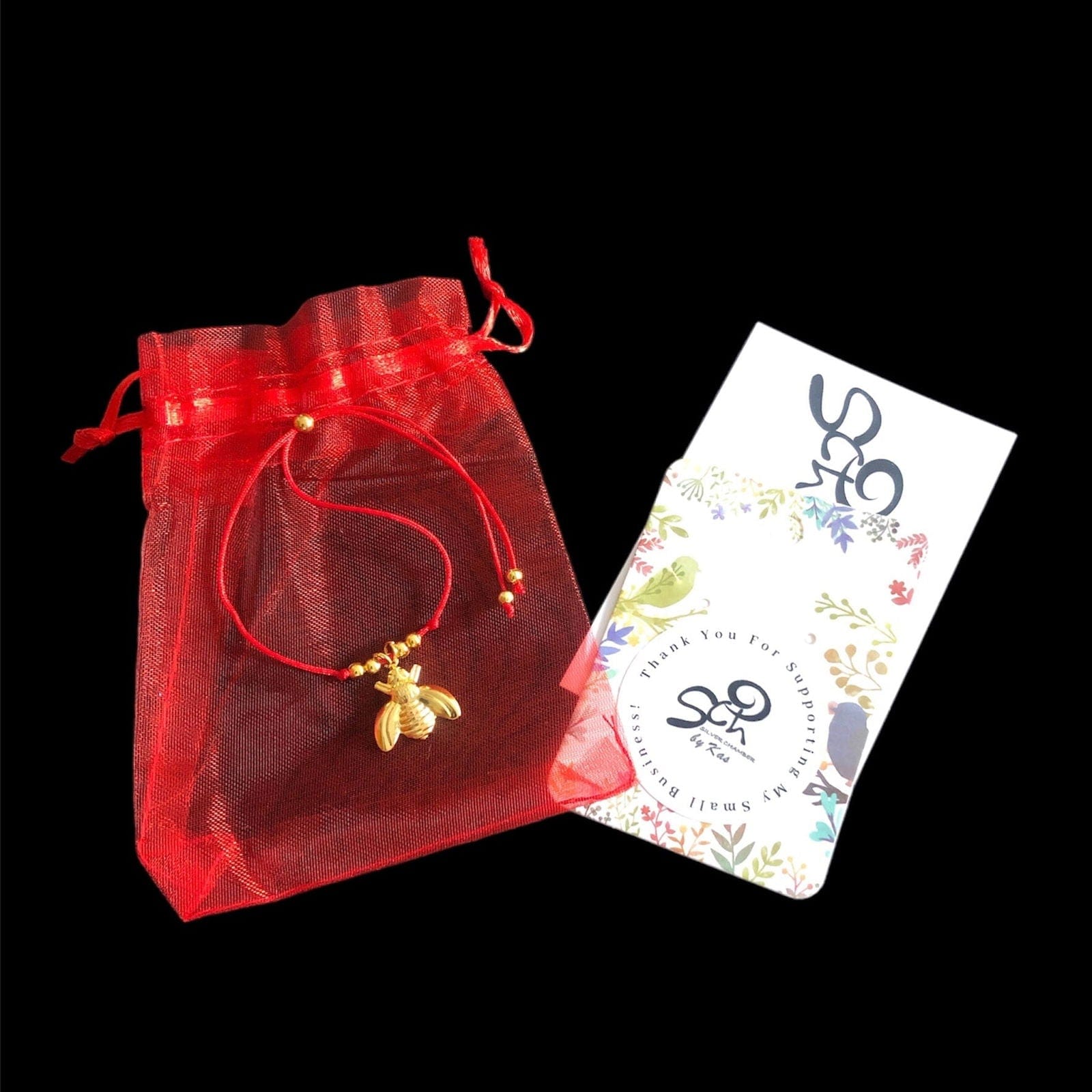 Red String Adjustable Bracelet with Gold Plated Charm Silver Chamber Jewellery Store