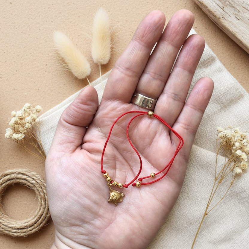 Red String Adjustable Bracelet with Gold Plated Charm Silver Chamber Jewellery Store