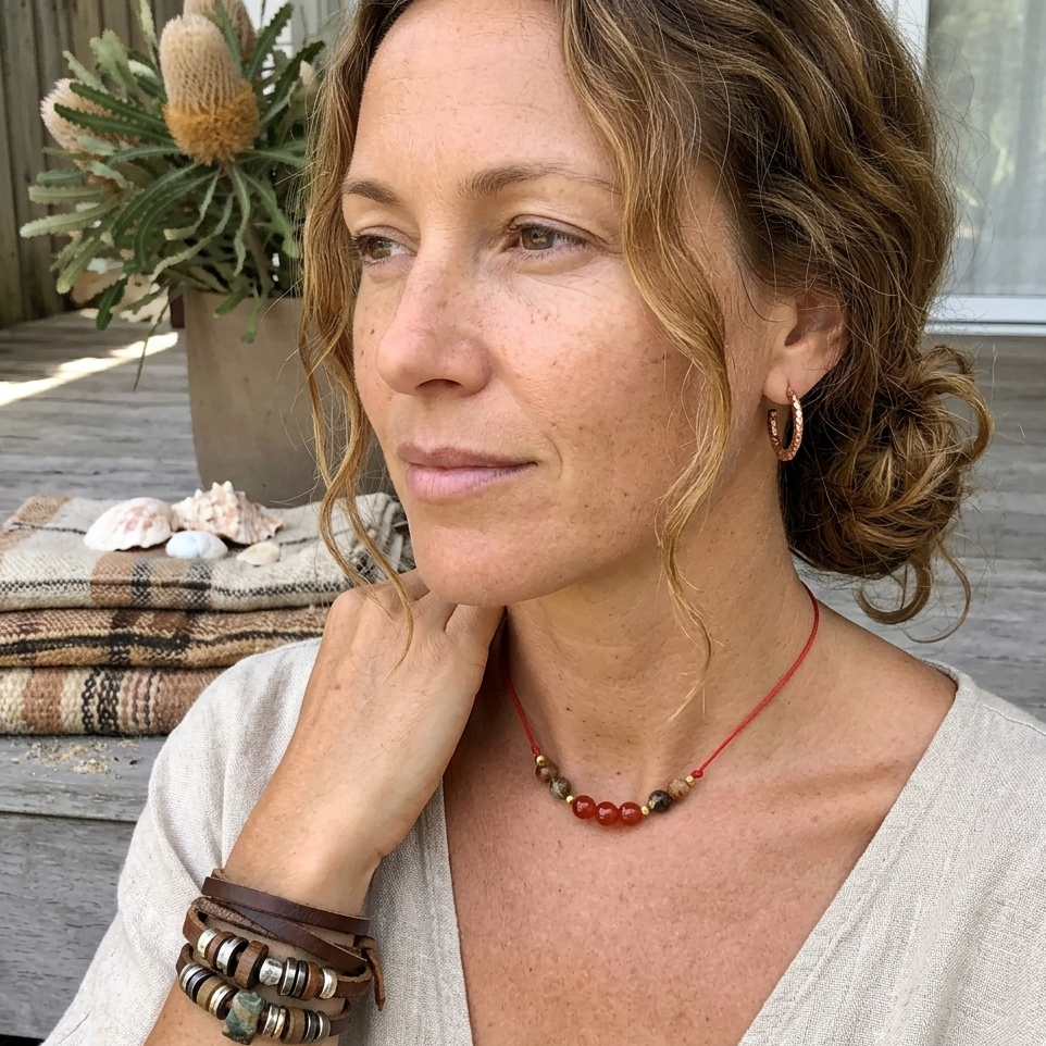 Red Thread Choker Necklace with Carnelian & Agate - Silver Chamber Jewellery Store