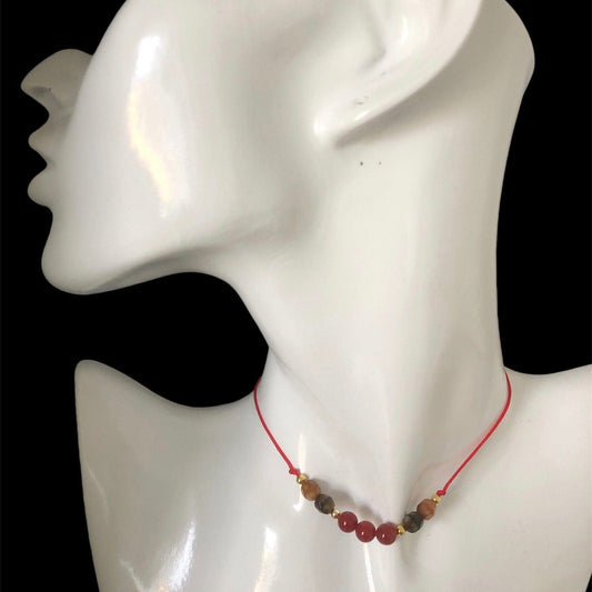 Red Thread Choker Necklace with Carnelian & Agate Silver Chamber Jewellery Store