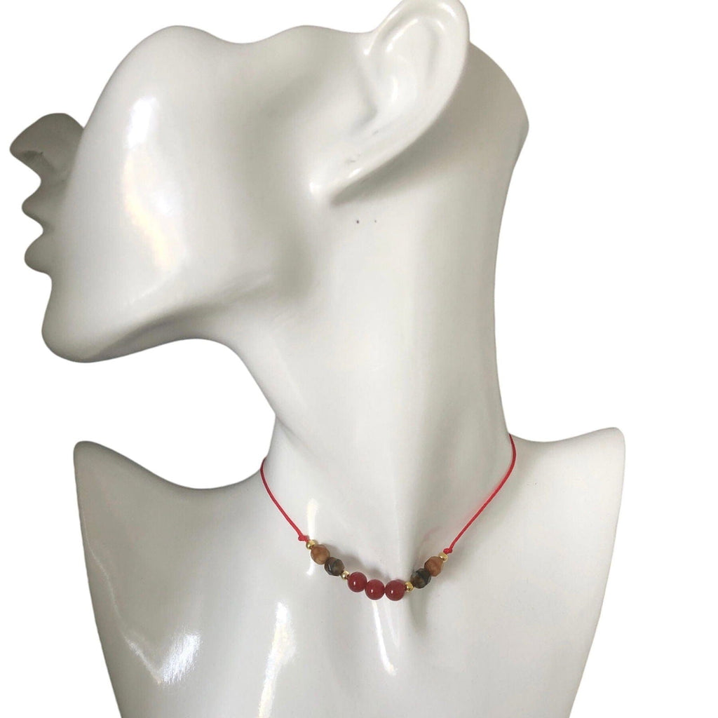 Red Thread Choker Necklace with Carnelian & Agate Silver Chamber Jewellery Store