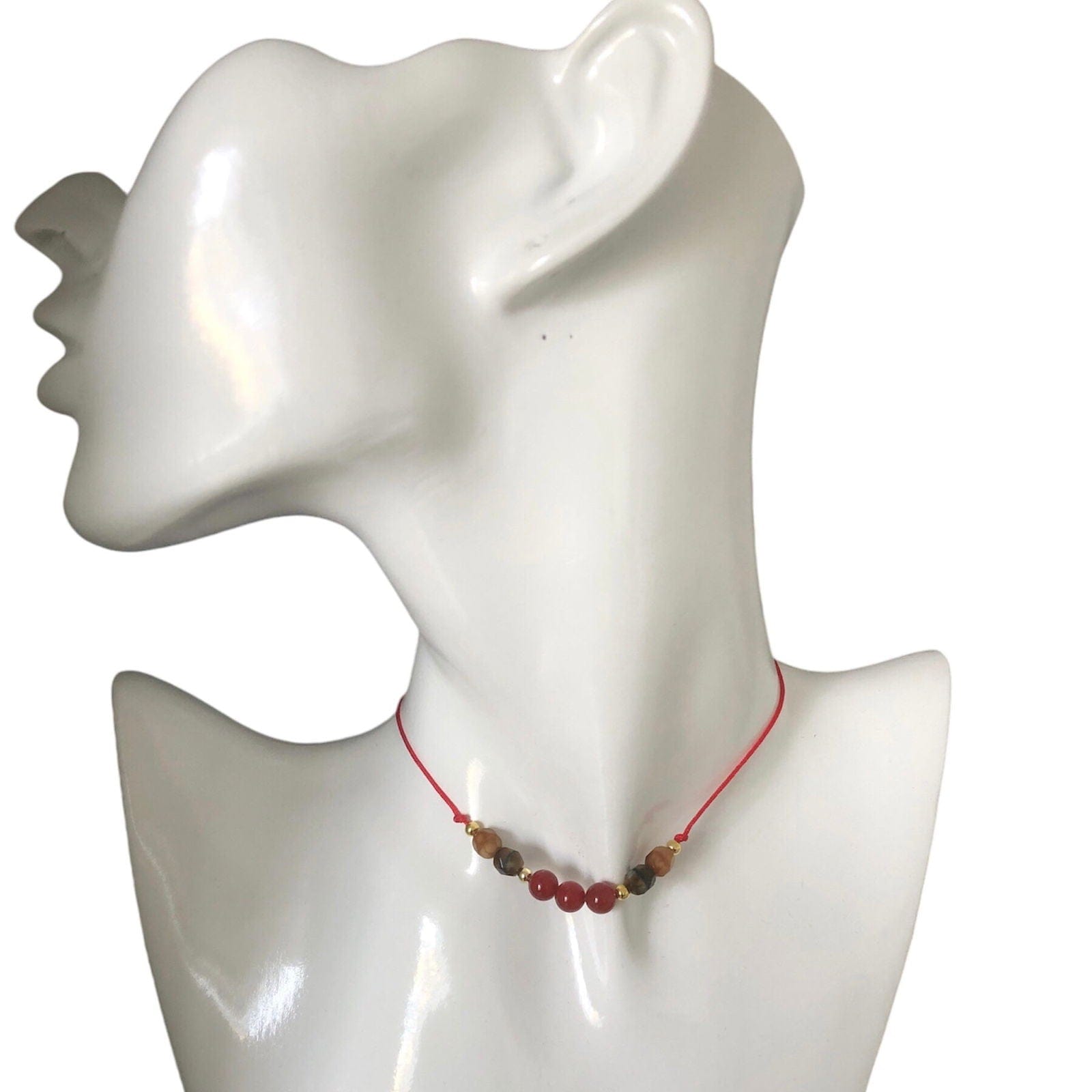 Red Thread Choker Necklace with Carnelian & Agate Silver Chamber Jewellery Store