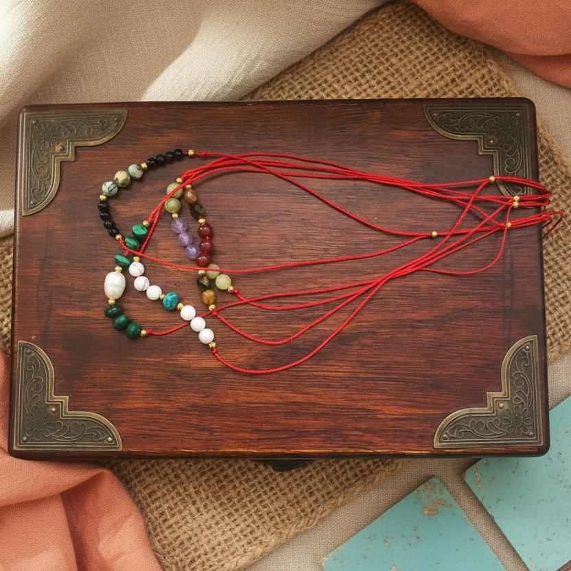 Red thread choker necklace with carnelian and agate
