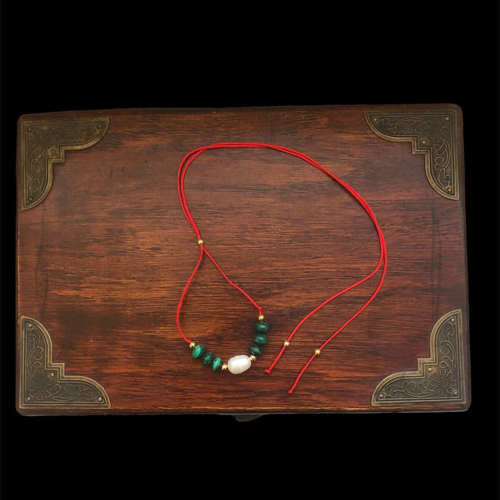 Red Thread Choker Necklace with Freshwater Pearl & Malachite Silver Chamber Jewellery Store