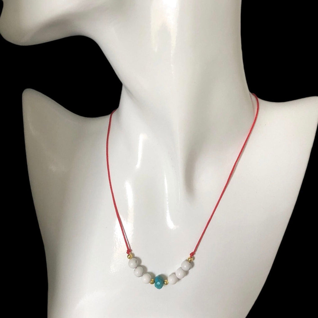 Red Thread Choker Necklace with Howlite & Turquoise Silver Chamber Jewellery Store