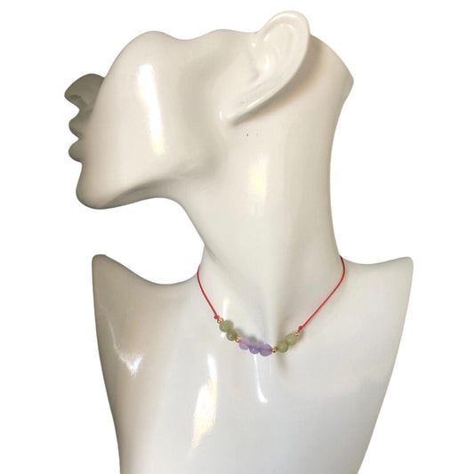 Red Thread Choker Necklace with Lavender & Green Jade Silver Chamber Jewellery Store