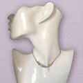 Red thread choker necklace with lavender and green jade