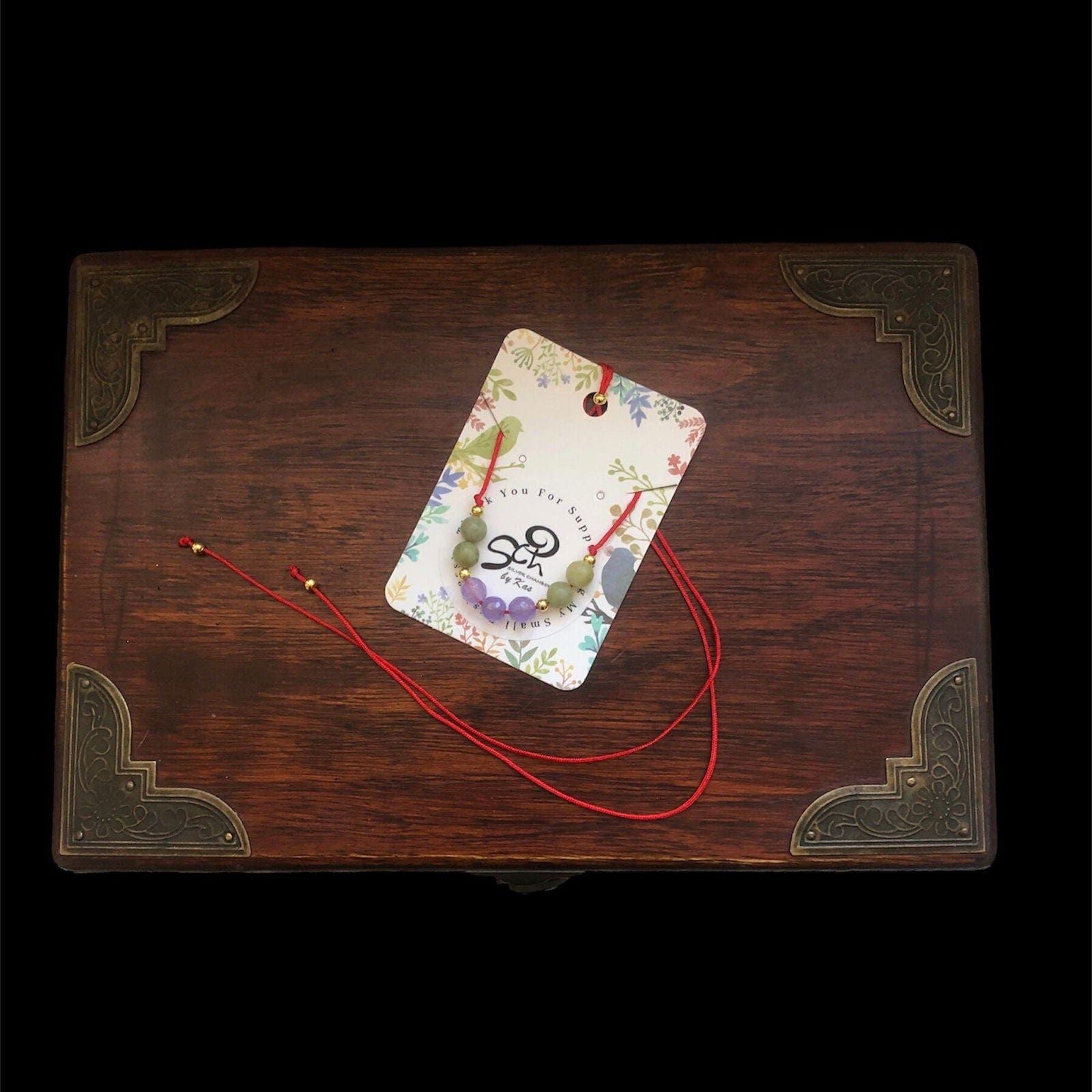 Red Thread Choker Necklace with Lavender & Green Jade Silver Chamber Jewellery Store