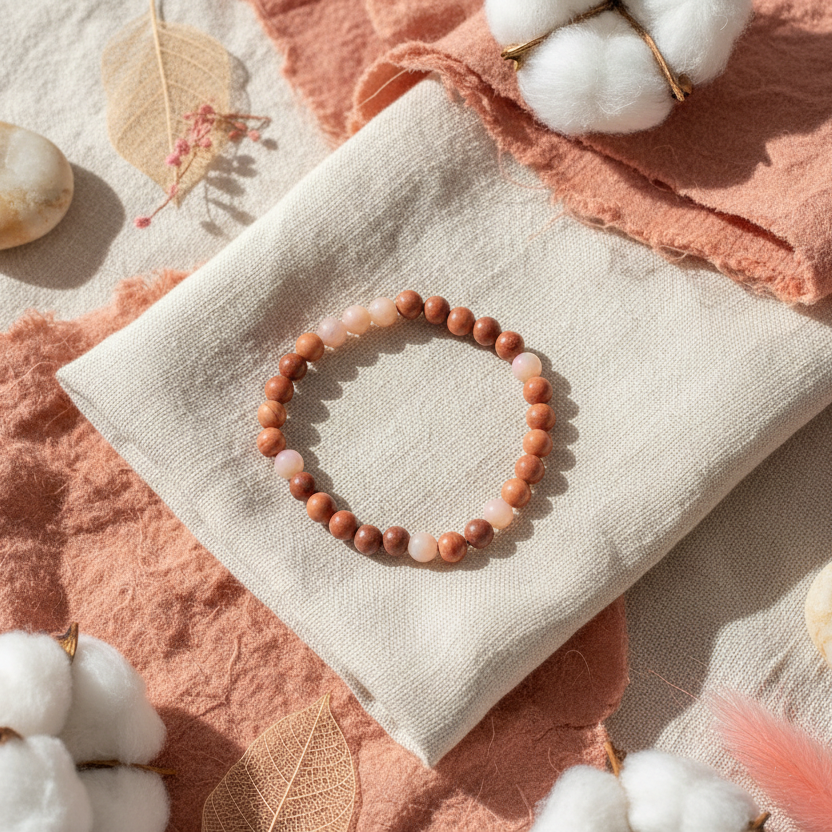 Redstone agate and pink opal beaded bracelet