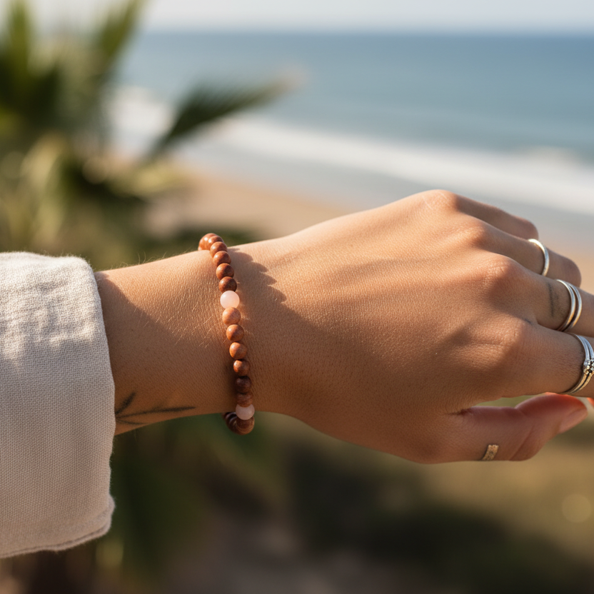 Redstone agate and pink opal beaded bracelet