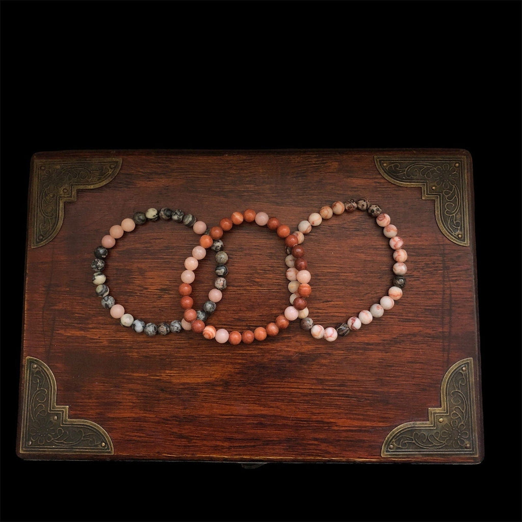 Redstone Agate and Pink Opal Beaded Bracelet Silver Chamber Jewellery Store