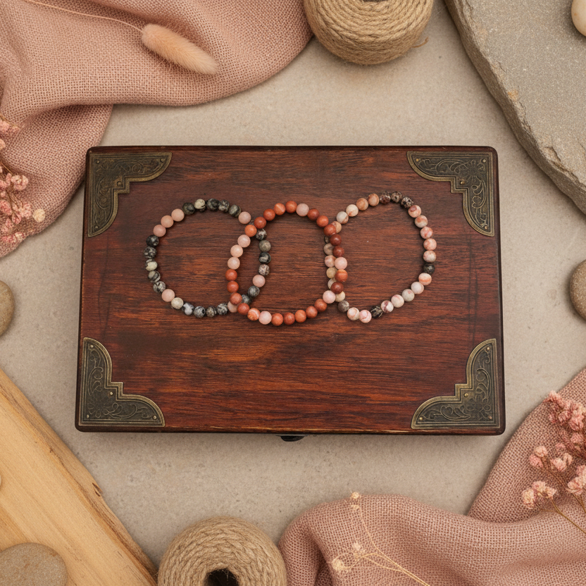 Redstone agate and pink opal beaded bracelet