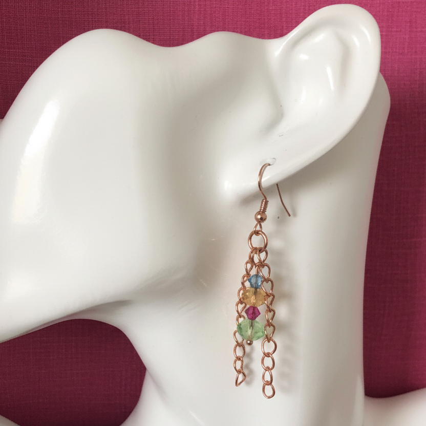 Rose Gold and Crystals Dangle Earrings
