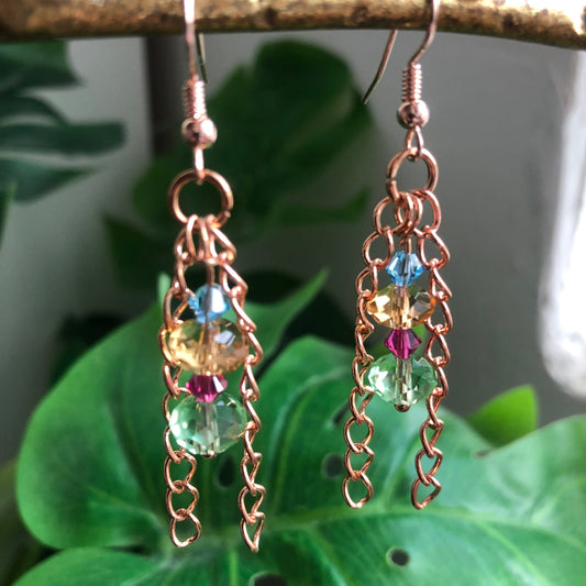 Rose Gold and Crystals Dangle Earrings Silver Chamber Jewellery Store