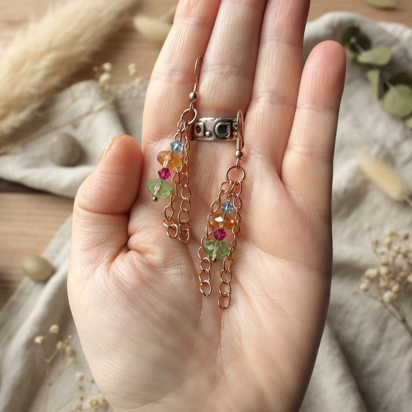 Rose Gold and Crystals Dangle Earrings