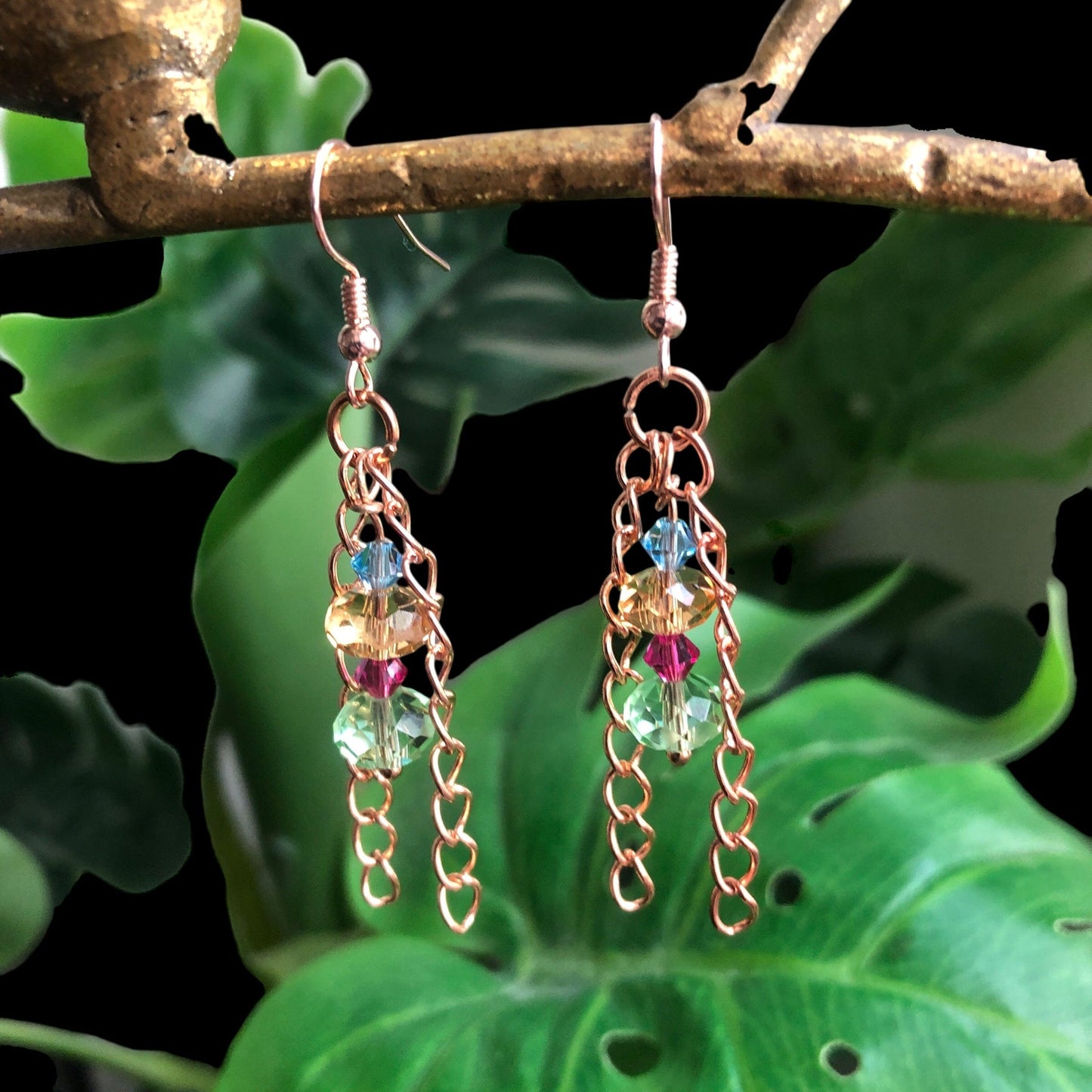 Rose Gold and Crystals Dangle Earrings Silver Chamber Jewellery Store