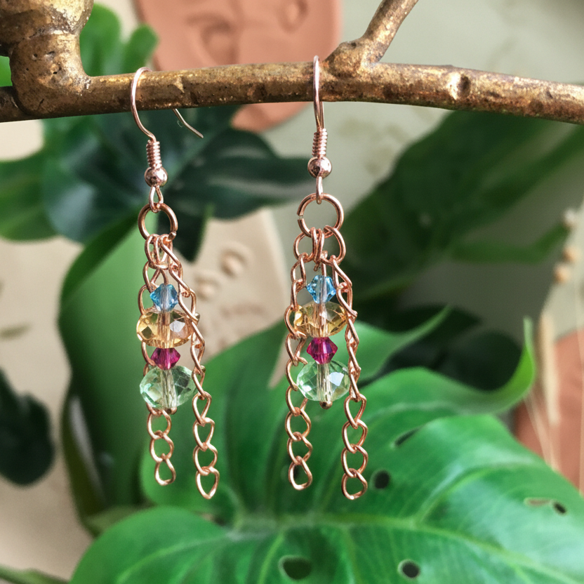 Rose Gold and Crystals Dangle Earrings