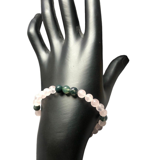 Rose Quartz and Moss Agate Beaded Bracelet Silver Chamber Jewellery Store