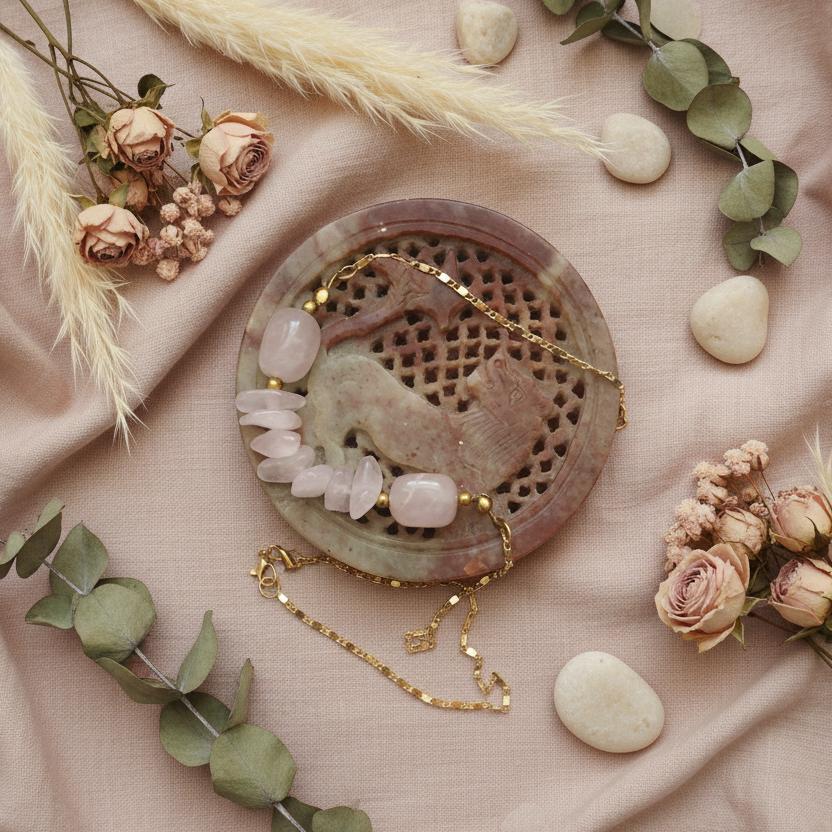 Rose Quartz Gold Plated Necklace Silver Chamber Jewellery Store
