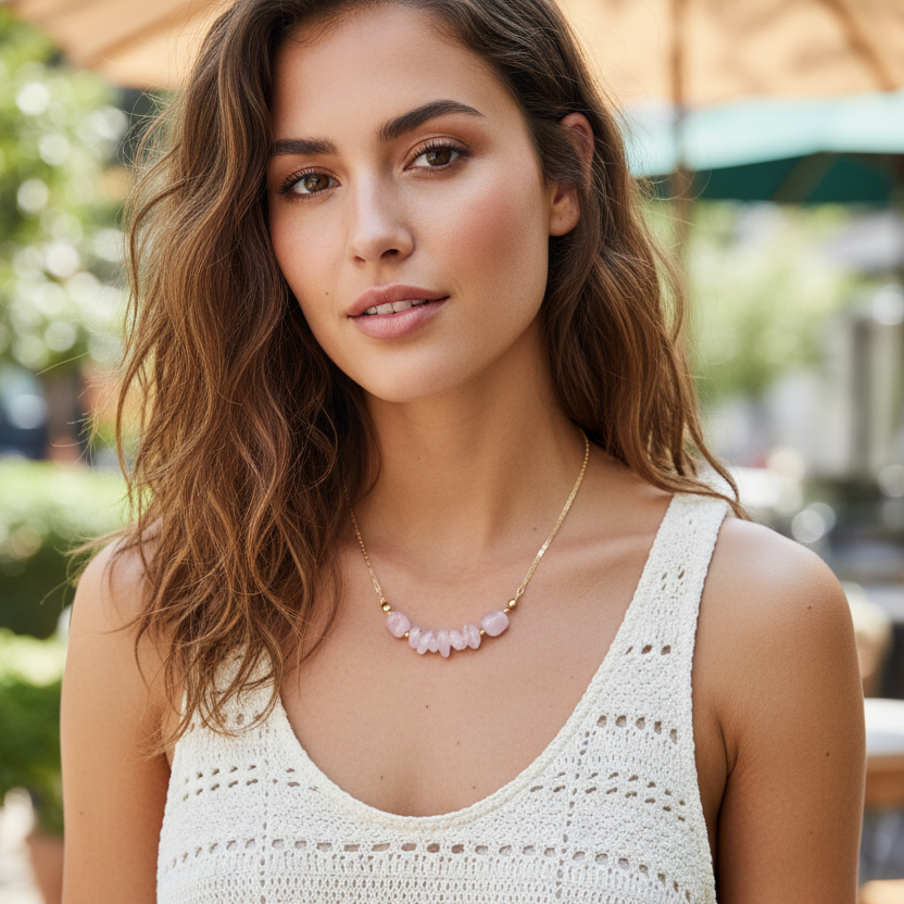 Rose Quartz Gold Plated Necklace Silver Chamber Jewellery Store