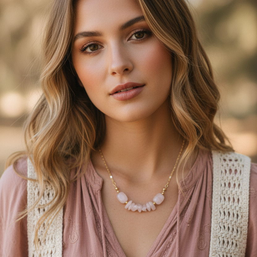 Rose Quartz Gold Plated Necklace Silver Chamber Jewellery Store