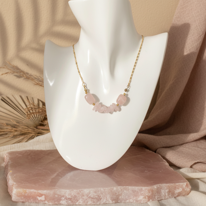 Rose Quartz Gold Plated Necklace Silver Chamber Jewellery Store