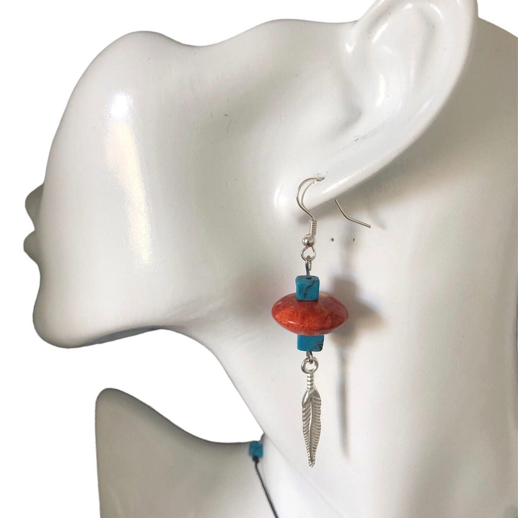 Silver Plated Dangle Earrings with Coral and Howlite Silver Chamber Jewellery Store