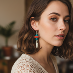 Silver Plated Dangle Earrings with Coral and Howlite