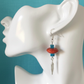 Silver Plated Dangle Earrings with Coral and Howlite