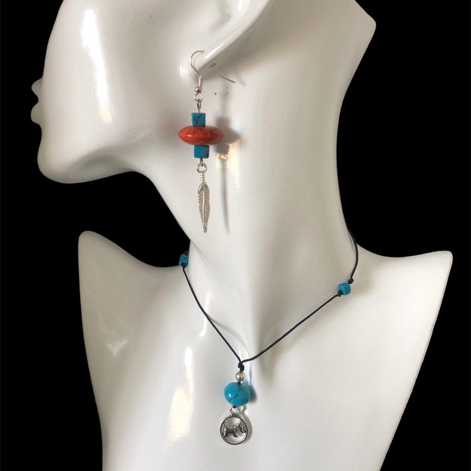 Silver Plated Dangle Earrings with Coral and Howlite Silver Chamber Jewellery Store